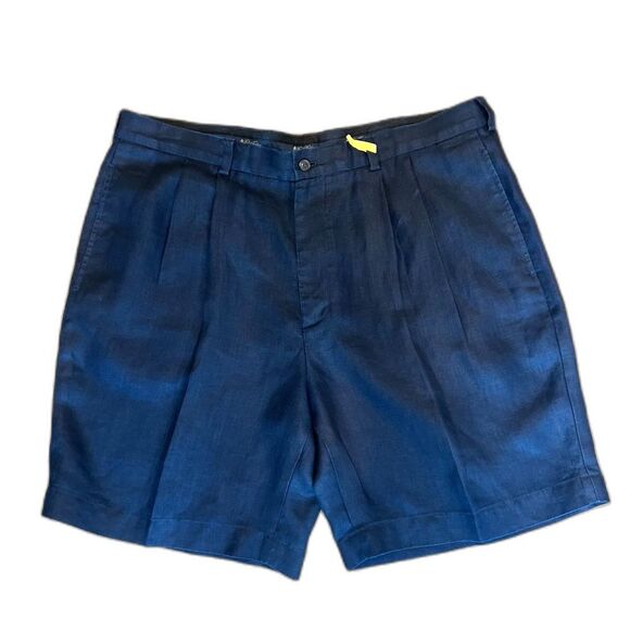 Brooks Brothers 100% Irish Linen Pleated Navy Shorts 40W - Picture 1 of 4